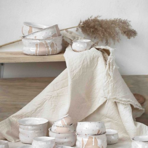 Collection decorative dinnerware "Flowers with milk" (Artistic ceramics)