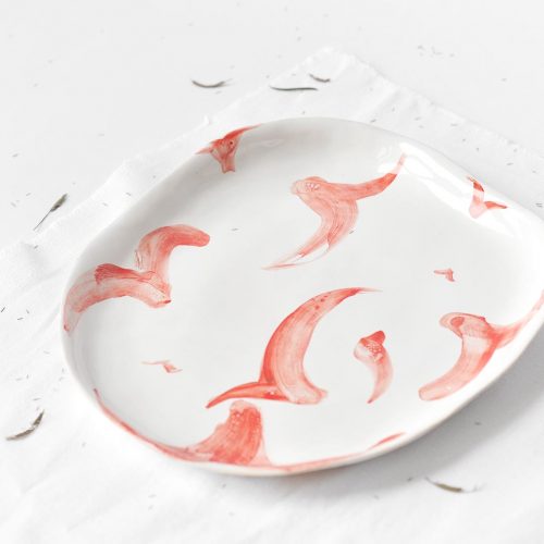 Front view - Flat ceramic plate (Handmade)