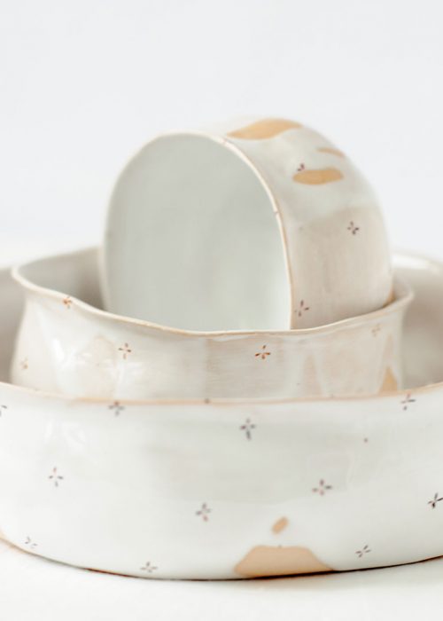 Декоративні тарілки і піали з кераміки - Колекція «Квіти з молоком» (Ручна робота)