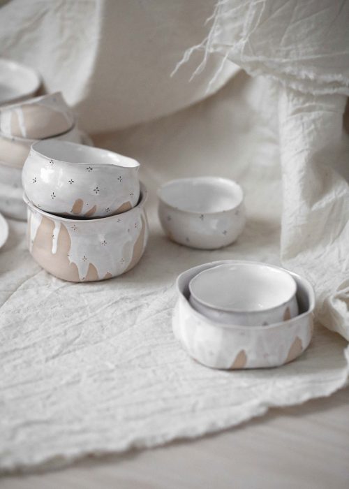 Декоративні тарілки і піали з кераміки - Колекція «Квіти з молоком» (Ручна робота)