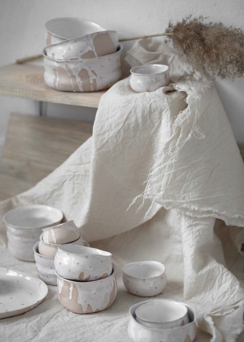 Декоративні тарілки і піали з кераміки - Колекція «Квіти з молоком» (Ручна робота)