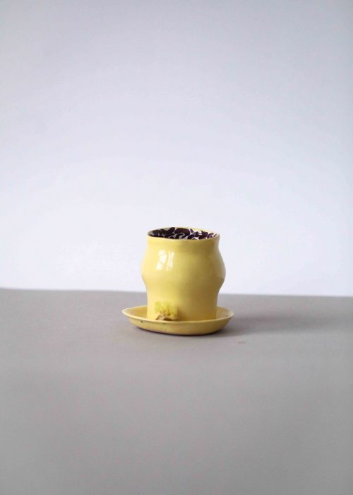 Керамічний стакан з блюдцем - Набір «Лимонний пиріг» (Ручна робота)