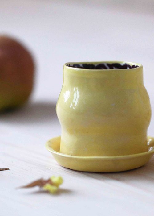 Керамический стакан с блюдцем - Набор «Лимоновый пирог» (Ручная работа)