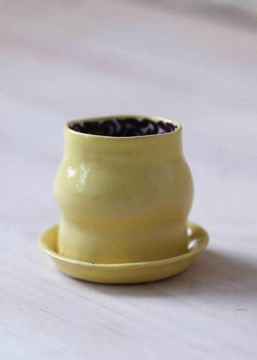 Керамический стакан с блюдцем - Набор «Лимоновый пирог» (Ручная работа)