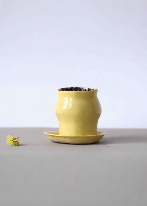 Керамический стакан с блюдцем - Набор «Лимоновый пирог» (Ручная работа)